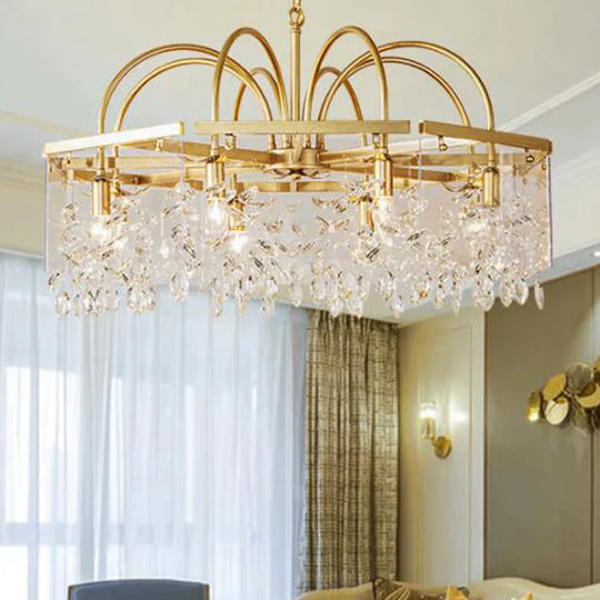 Gold Square Hanging Chandelier Lodge Crystal 4/6/8 Lights Living Room Suspension Pendant 8 /