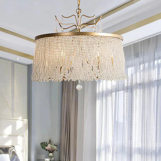 Crystal Beaded Ceiling Chandelier Countryside 6/8 Lights Living Room Suspension Pendant Light In