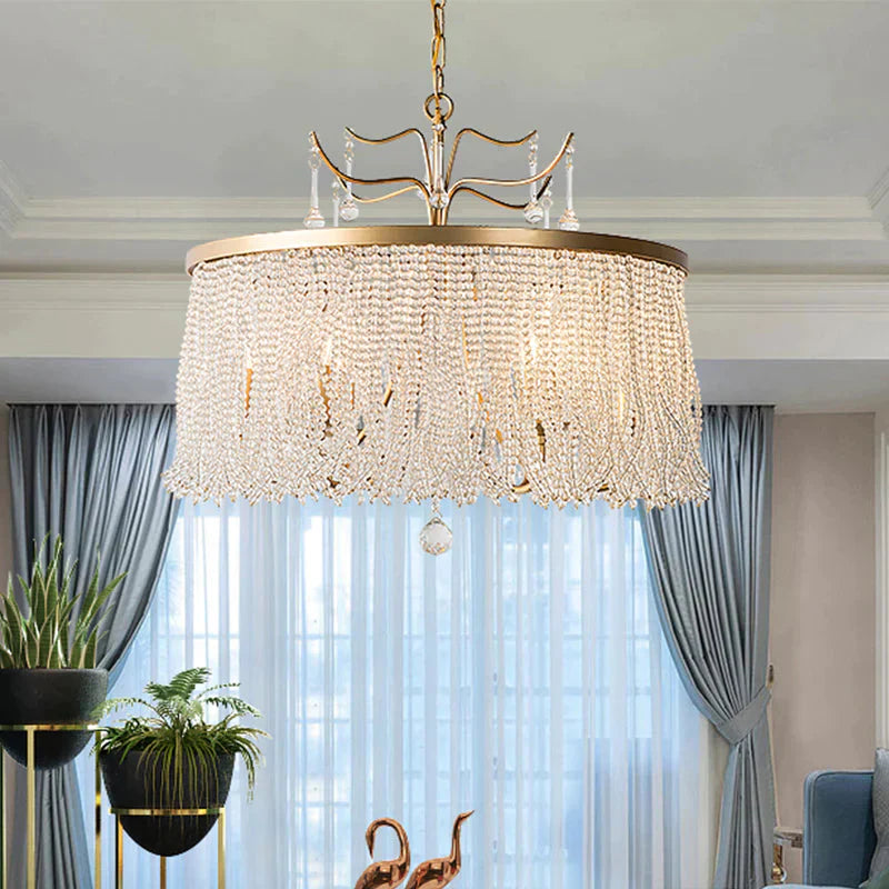 Crystal Beaded Ceiling Chandelier Countryside 6/8 Lights Living Room Suspension Pendant Light In