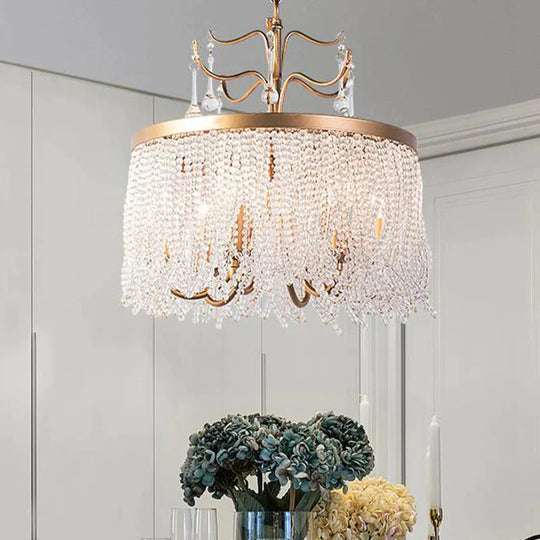 Crystal Beaded Ceiling Chandelier Countryside 6/8 Lights Living Room Suspension Pendant Light In