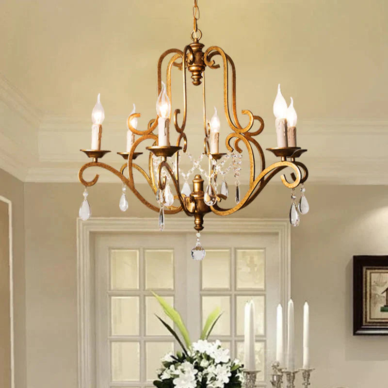 Traditional Candle - Style Chandelier Light 6 Lights Crystal Hanging Lamp Kit In Brass For Kitchen