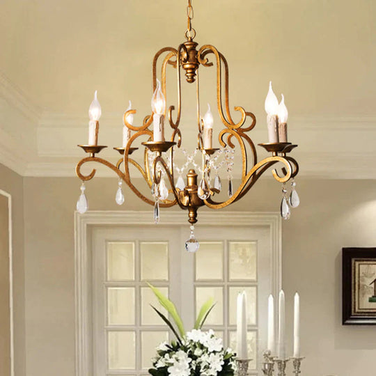 Traditional Candle - Style Chandelier Light 6 Lights Crystal Hanging Lamp Kit In Brass For Kitchen