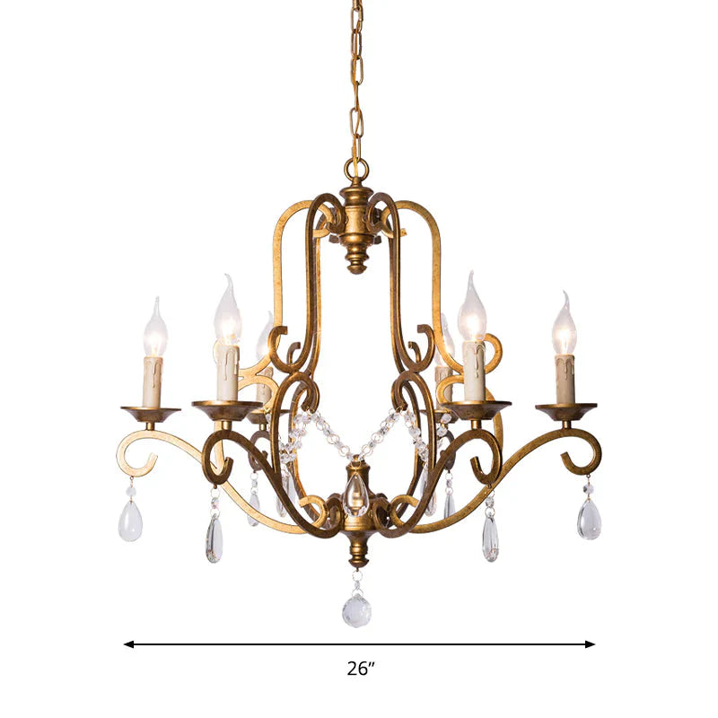 Traditional Candle - Style Chandelier Light 6 Lights Crystal Hanging Lamp Kit In Brass For Kitchen