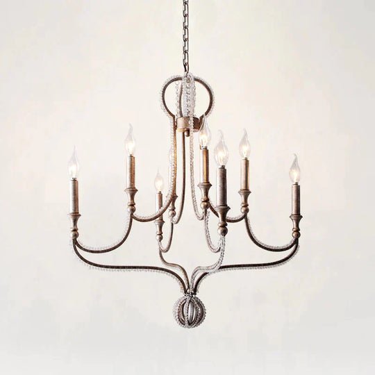 8 Lights Candelabra Chandelier Light Fixture Minimalism Aged Silver Crystal Pendant