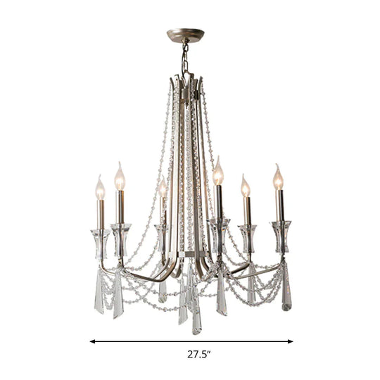 Candle Dining Room Chandelier Lighting Fixture Countryside 5/6 Lights Chrome Drop Pendant