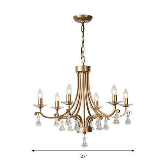 Brass Curvy Chandelier Pendant Light Rural Crystal 6/9 Lights Living Room Suspension Lighting
