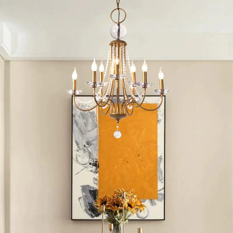 Crystal Candelabra Pendant Chandelier Lodge 9/12 Lights Living Room Hanging Ceiling Light In Brass