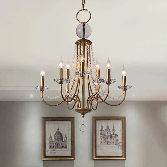 Crystal Candelabra Pendant Chandelier Lodge 9/12 Lights Living Room Hanging Ceiling Light In Brass