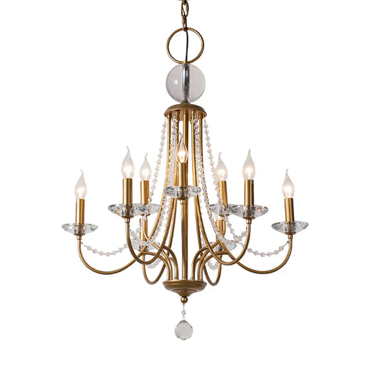 Crystal Candelabra Pendant Chandelier Lodge 9/12 Lights Living Room Hanging Ceiling Light In Brass