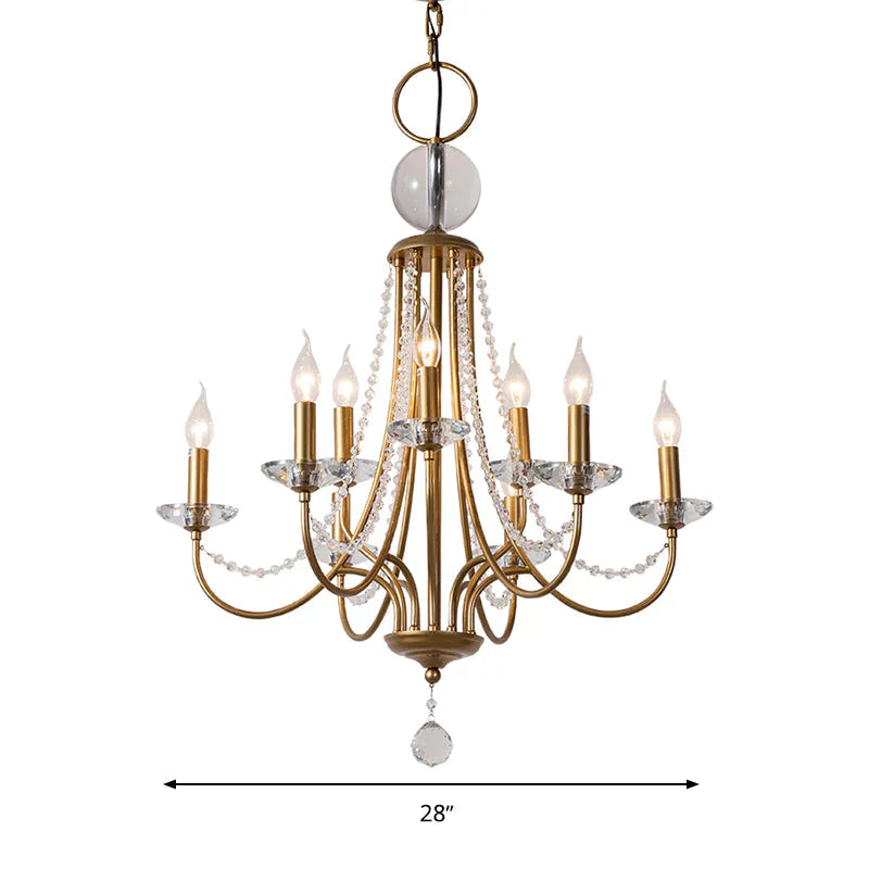 Crystal Candelabra Pendant Chandelier Lodge 9/12 Lights Living Room Hanging Ceiling Light In Brass