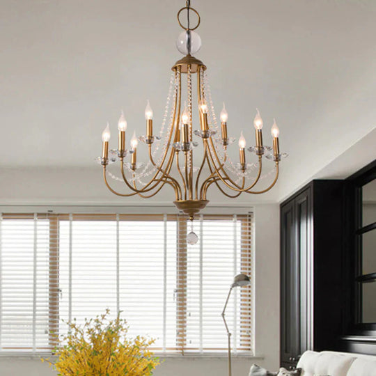 Crystal Candelabra Pendant Chandelier Lodge 9/12 Lights Living Room Hanging Ceiling Light In Brass