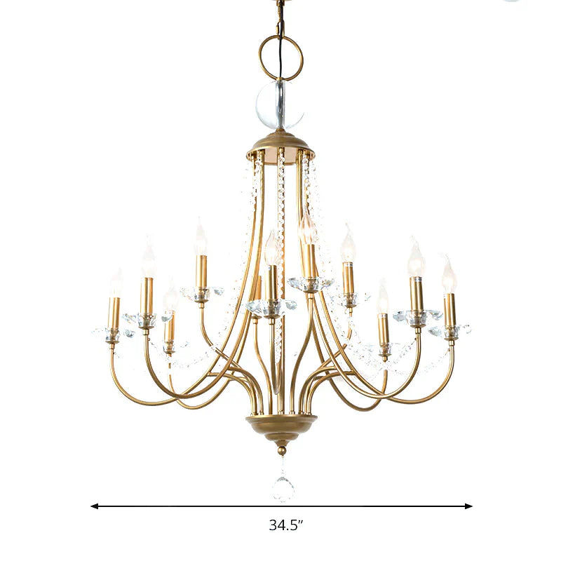 Crystal Candelabra Pendant Chandelier Lodge 9/12 Lights Living Room Hanging Ceiling Light In Brass