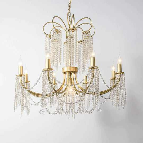 Crystal Gold Ceiling Chandelier Beaded 6/8 Lights Traditional Hanging Pendant Light For Living Room