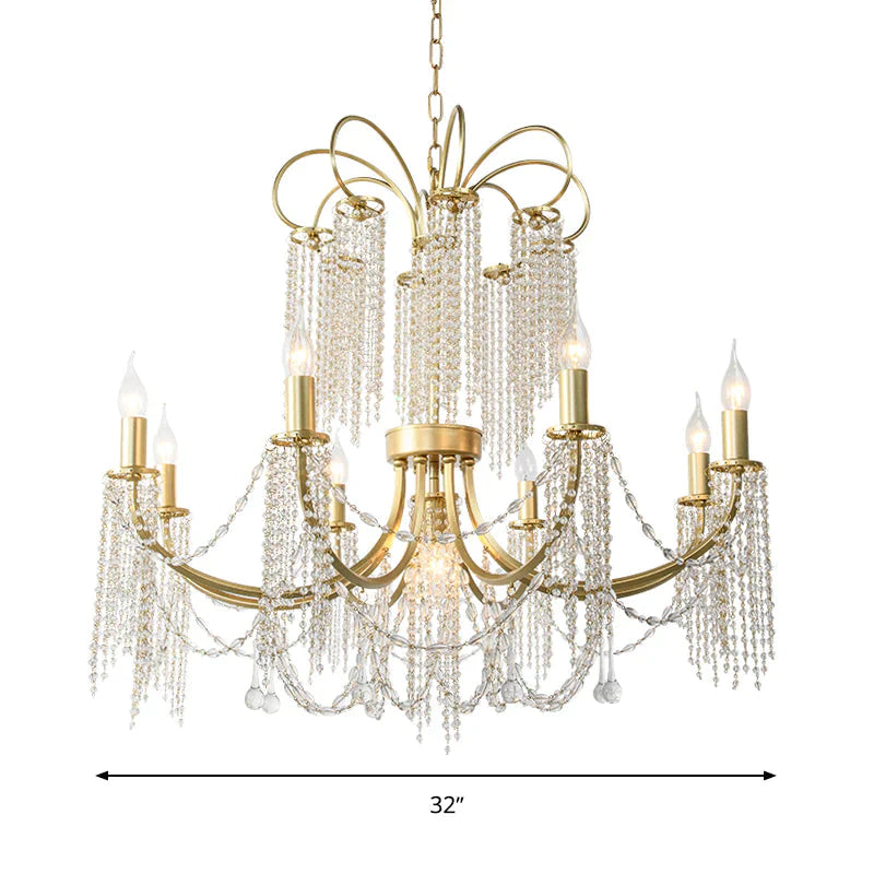 Crystal Gold Ceiling Chandelier Beaded 6/8 Lights Traditional Hanging Pendant Light For Living Room