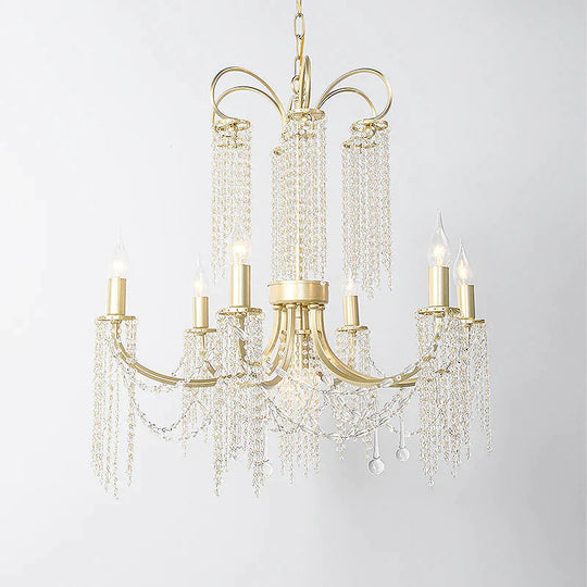 Crystal Gold Ceiling Chandelier Beaded 6/8 Lights Traditional Hanging Pendant Light For Living Room