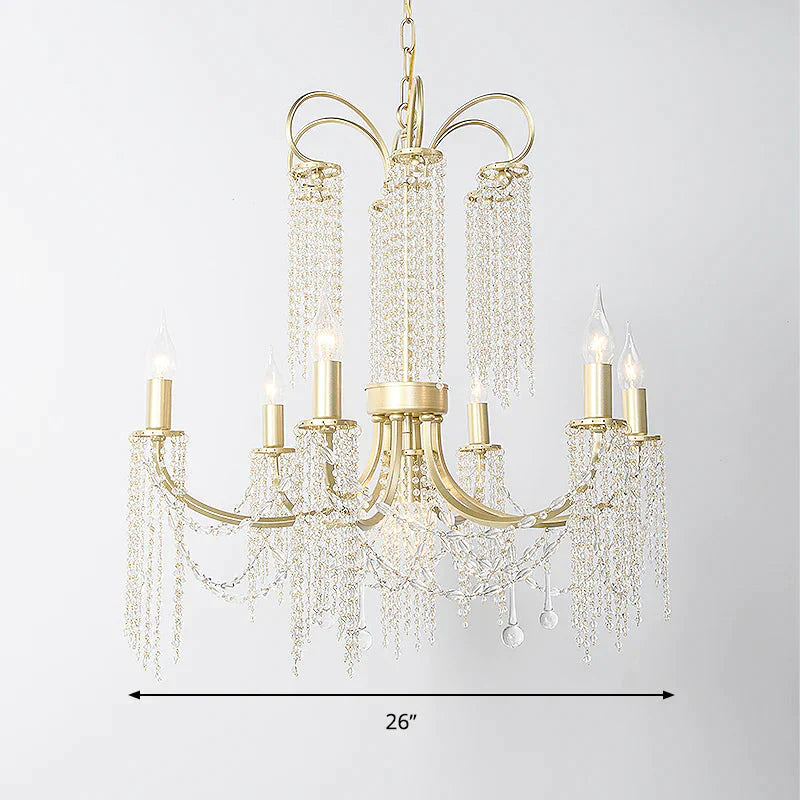 Crystal Gold Ceiling Chandelier Beaded 6/8 Lights Traditional Hanging Pendant Light For Living Room