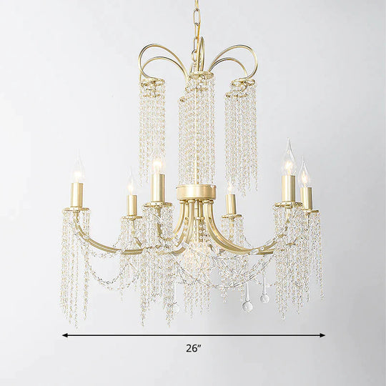 Crystal Gold Ceiling Chandelier Beaded 6/8 Lights Traditional Hanging Pendant Light For Living Room