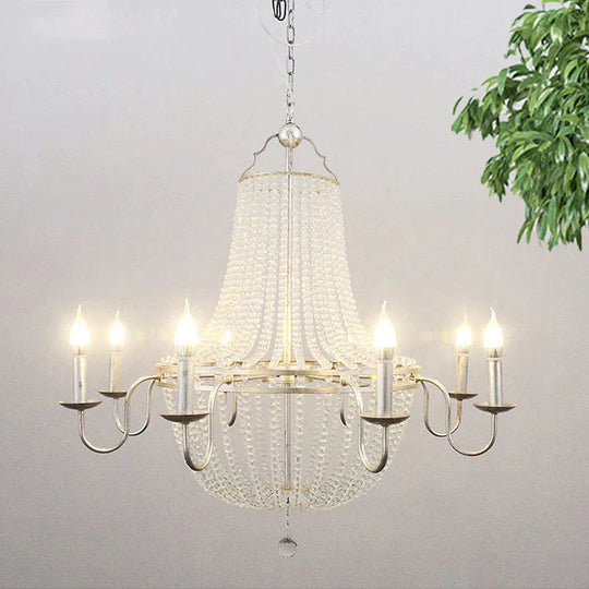 Minimalism Beaded Hanging Chandelier 6 Lights Crystal Pendant Lamp In Silver For Living Room