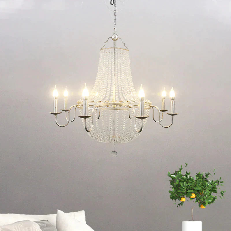 Minimalism Beaded Hanging Chandelier 6 Lights Crystal Pendant Lamp In Silver For Living Room