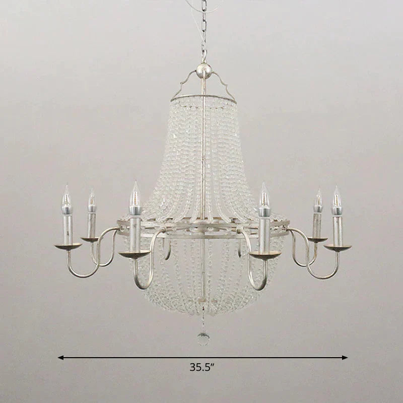 Minimalism Beaded Hanging Chandelier 6 Lights Crystal Pendant Lamp In Silver For Living Room