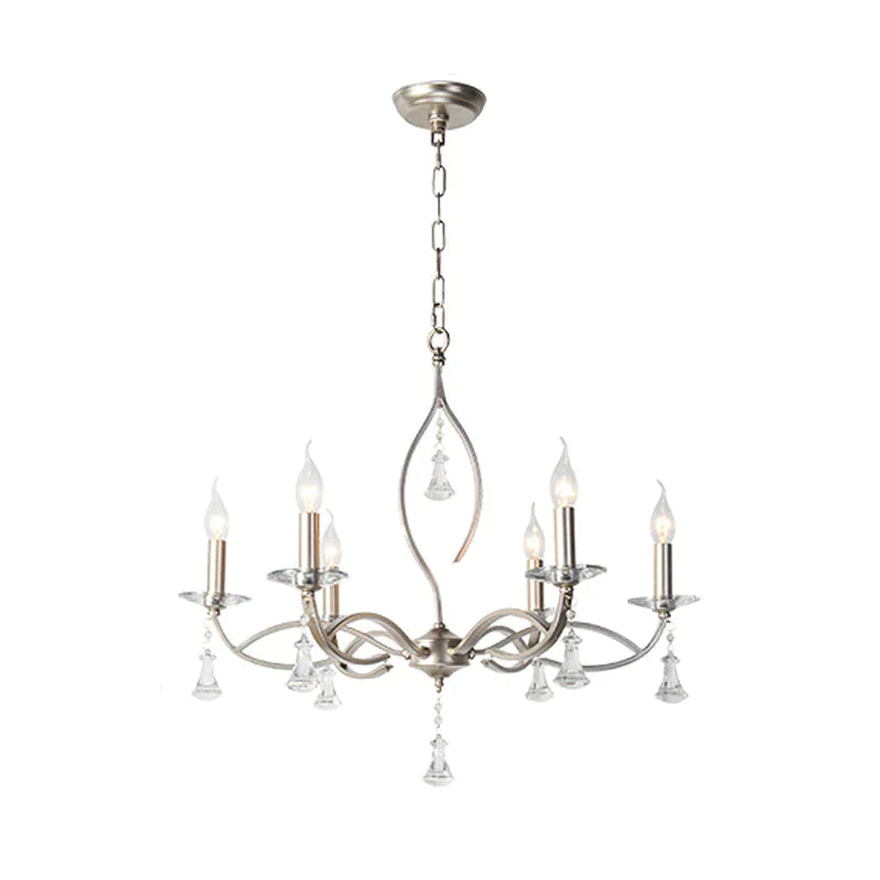 6/8 Lights Chandelier Lighting Fixture Traditional Curvy Crystal Hanging Lamp Kit In Chrome For