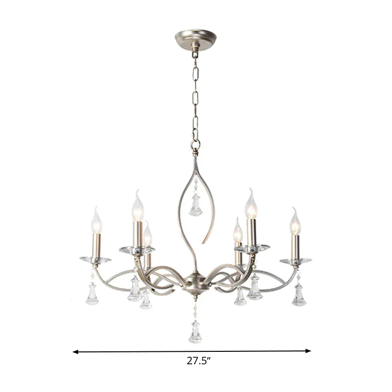 6/8 Lights Chandelier Lighting Fixture Traditional Curvy Crystal Hanging Lamp Kit In Chrome For