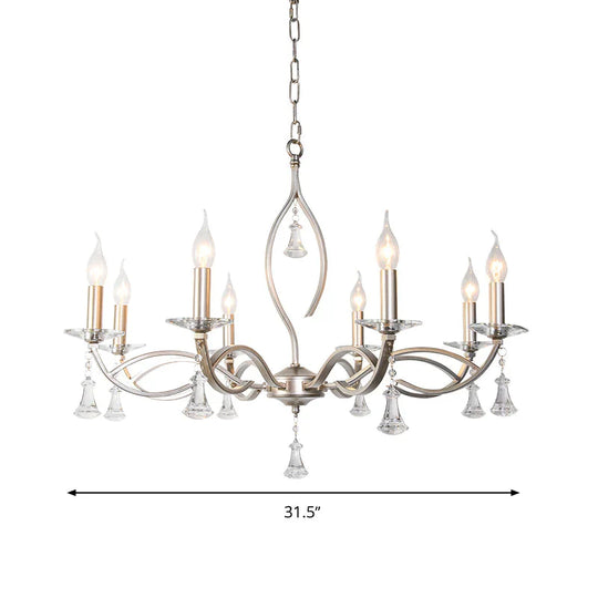 6/8 Lights Chandelier Lighting Fixture Traditional Curvy Crystal Hanging Lamp Kit In Chrome For