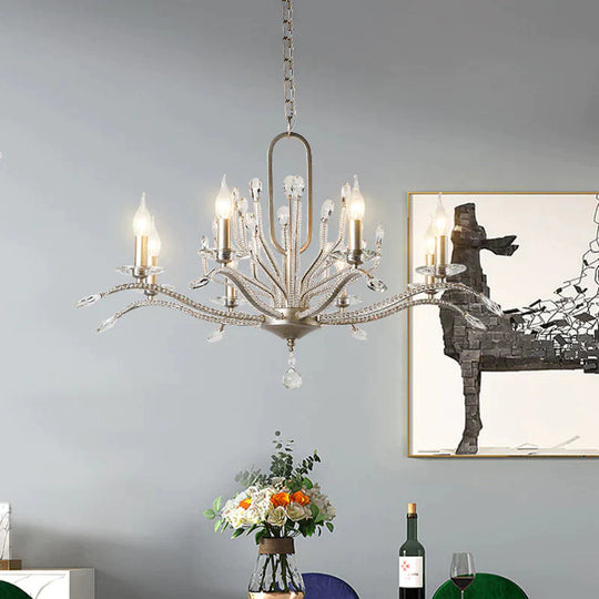 6/8 Lights Crystal Chandelier Lamp Minimalism Silver Candelabra Living Room Hanging Light Fixture 8