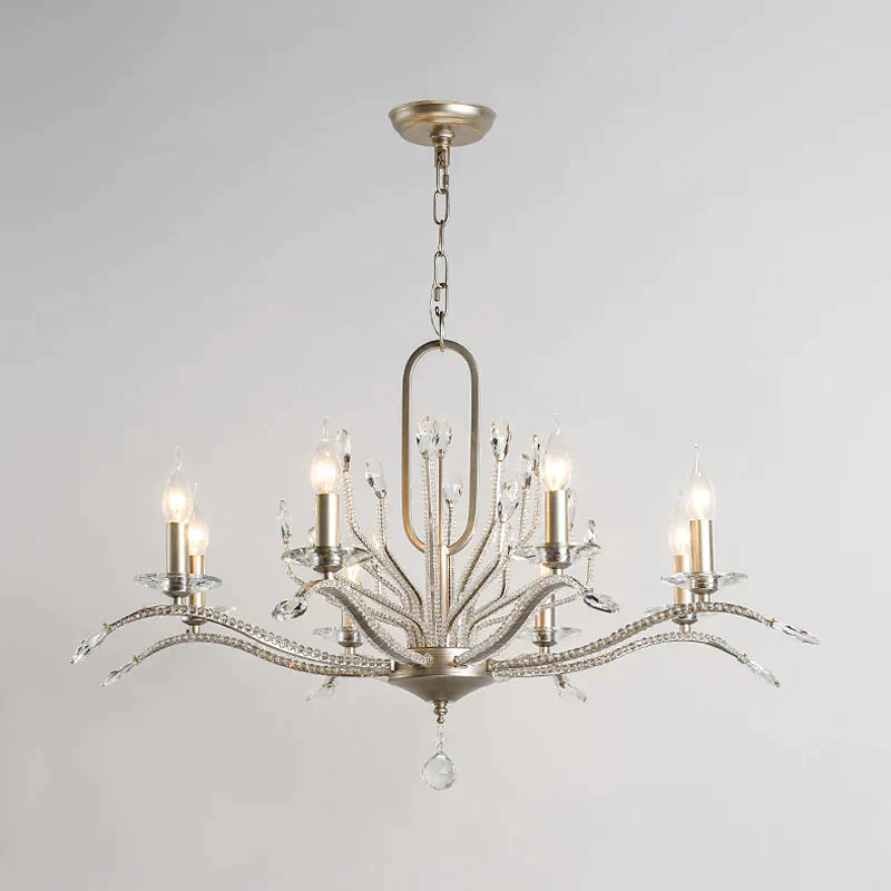 6/8 Lights Crystal Chandelier Lamp Minimalism Silver Candelabra Living Room Hanging Light Fixture