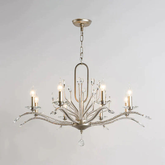 6/8 Lights Crystal Chandelier Lamp Minimalism Silver Candelabra Living Room Hanging Light Fixture