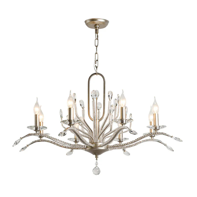 6/8 Lights Crystal Chandelier Lamp Minimalism Silver Candelabra Living Room Hanging Light Fixture