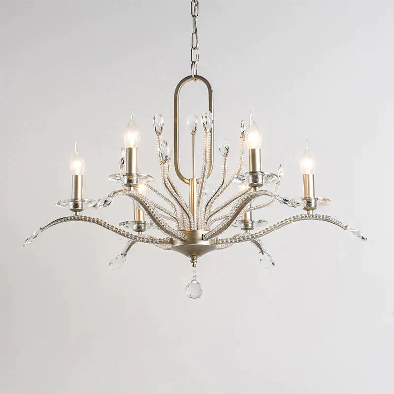 6/8 Lights Crystal Chandelier Lamp Minimalism Silver Candelabra Living Room Hanging Light Fixture