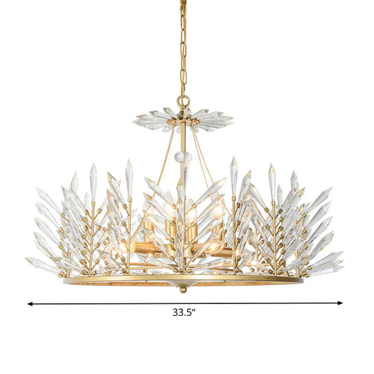 Circular Crystal Chandelier Pendant Light Rustic 6/8 Lights Bedroom Suspension Lamp In Gold