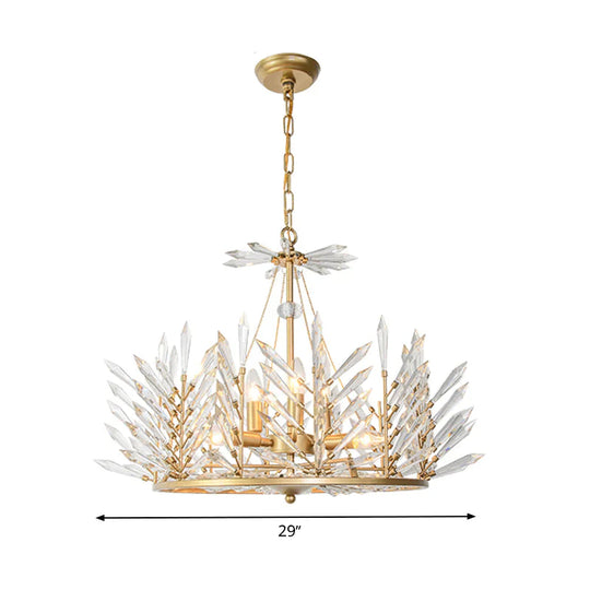 Circular Crystal Chandelier Pendant Light Rustic 6/8 Lights Bedroom Suspension Lamp In Gold