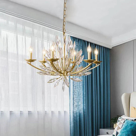 Candle Bedroom Pendant Chandelier Countryside Crystal 6/8 Lights Gold Hanging Ceiling Light