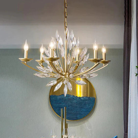 Candle Bedroom Pendant Chandelier Countryside Crystal 6/8 Lights Gold Hanging Ceiling Light