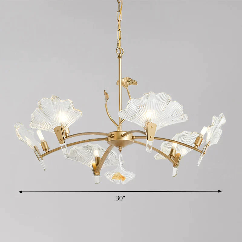 6/8 Lights Leaf - Shaped Ceiling Chandelier Rustic Brass Crystal Hanging Pendant Light For Living