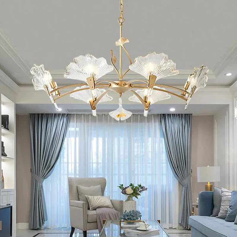 6/8 Lights Leaf - Shaped Ceiling Chandelier Rustic Brass Crystal Hanging Pendant Light For Living