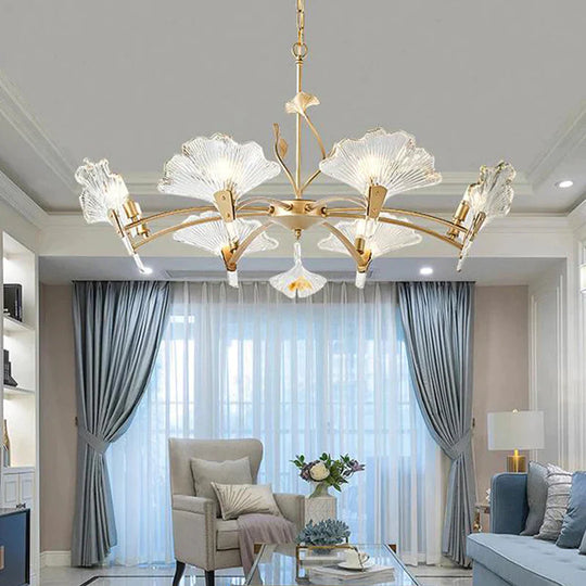 6/8 Lights Leaf - Shaped Ceiling Chandelier Rustic Brass Crystal Hanging Pendant Light For Living