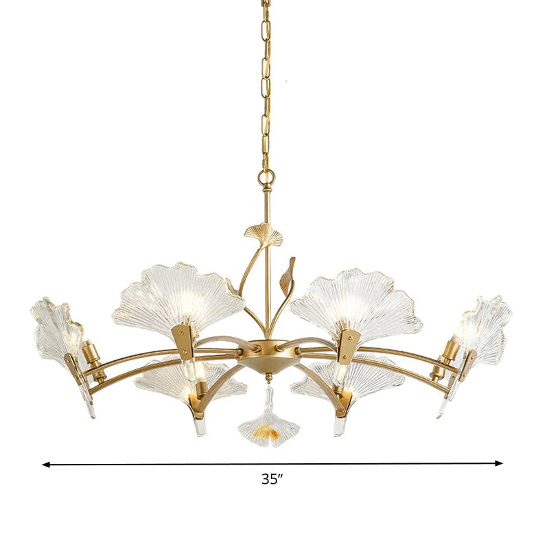 6/8 Lights Leaf - Shaped Ceiling Chandelier Rustic Brass Crystal Hanging Pendant Light For Living