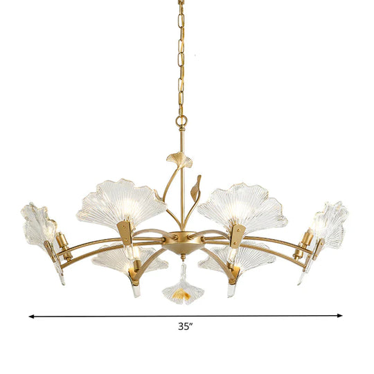 6/8 Lights Leaf - Shaped Ceiling Chandelier Rustic Brass Crystal Hanging Pendant Light For Living