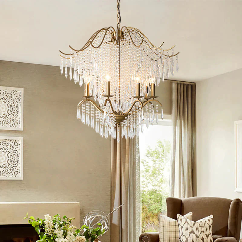 Beaded Living Room Chandelier Lighting Minimalism Crystal 6/8 Lights Gold Hanging Light Fixture 8 /