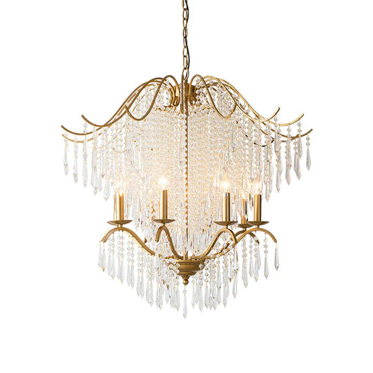 Beaded Living Room Chandelier Lighting Minimalism Crystal 6/8 Lights Gold Hanging Light Fixture