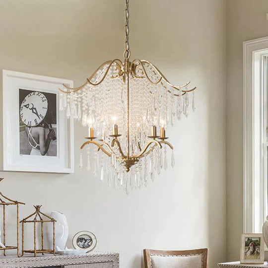 Beaded Living Room Chandelier Lighting Minimalism Crystal 6/8 Lights Gold Hanging Light Fixture 6 /