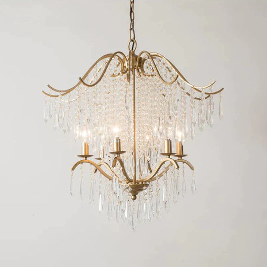 Beaded Living Room Chandelier Lighting Minimalism Crystal 6/8 Lights Gold Hanging Light Fixture