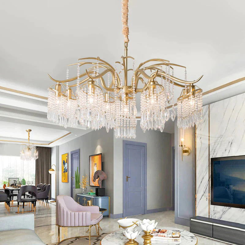 Gold 4/7/9 Lights Chandelier Lighting Fixture Simple Crystal Round Suspension Lamp For Living Room