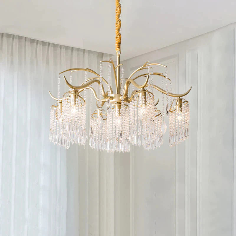 Gold 4/7/9 Lights Chandelier Lighting Fixture Simple Crystal Round Suspension Lamp For Living Room