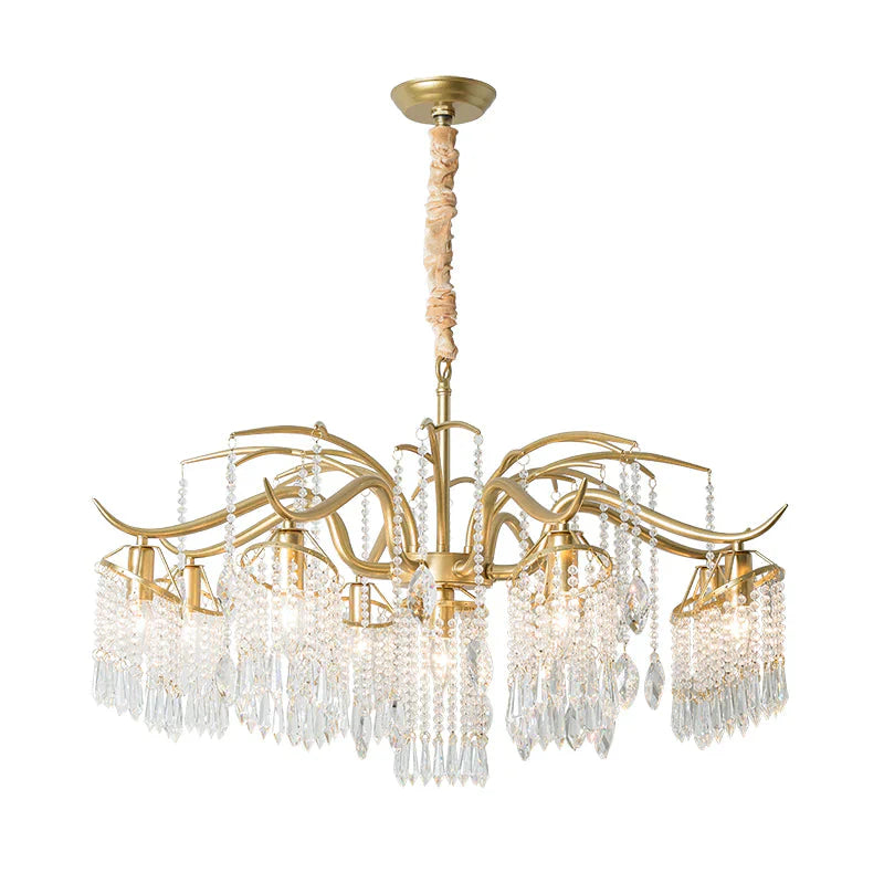 Gold 4/7/9 Lights Chandelier Lighting Fixture Simple Crystal Round Suspension Lamp For Living Room