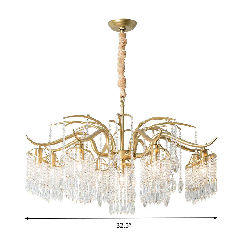 Gold 4/7/9 Lights Chandelier Lighting Fixture Simple Crystal Round Suspension Lamp For Living Room