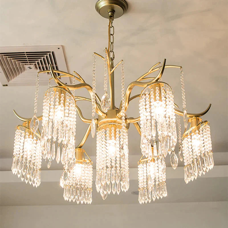 Gold 4/7/9 Lights Chandelier Lighting Fixture Simple Crystal Round Suspension Lamp For Living Room